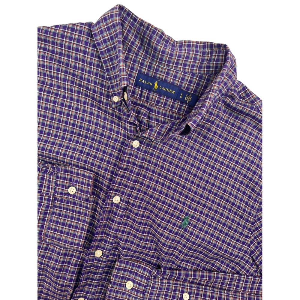 Ralph Lauren Mens Plaid Button Down Shirt Long Sleeve Green Pony Logo Size Lg
